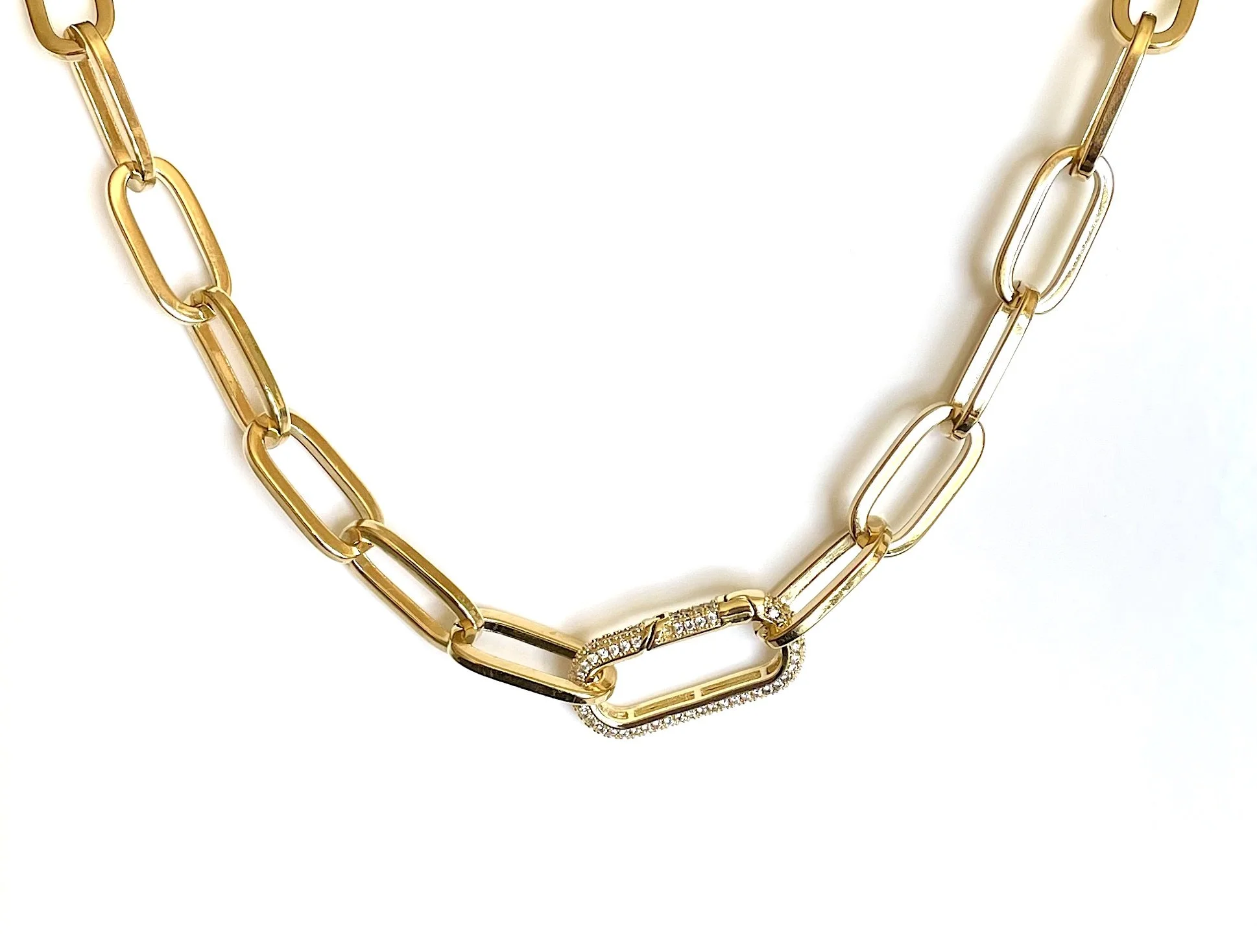 Oval Chain with Pavé Carabiner Clasp — Jennifer Tuton Jewelry